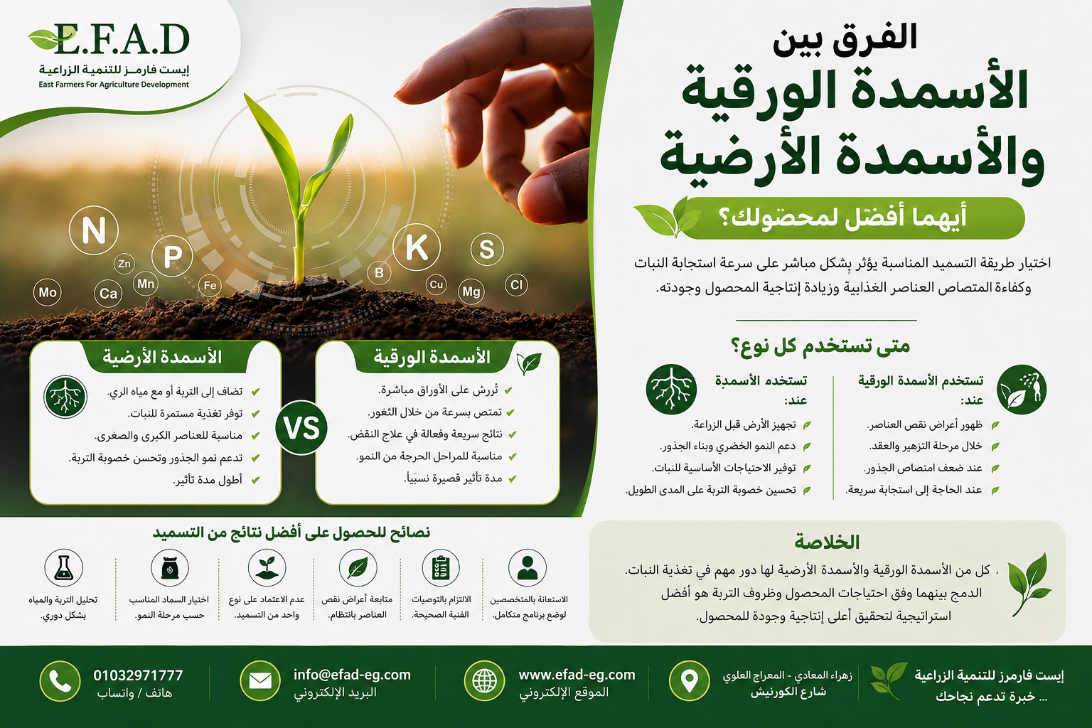 الفرق بين الأسمدة الورقية والأسمدة الأرضية وأيهما أفضل للمحاصيل الزراعية